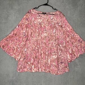 Cocomo womens quater sleeve geometric colorful blouse pink floral bell sleeve 3X